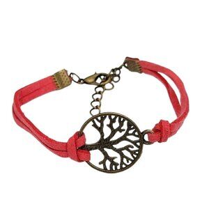 3/$20 Tree of Life Red Suede Fashion Bracelet Adjustable Soft Boho Retro Jewelry